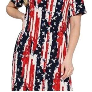NEW JoStar Red/White/Blue Americana Slinky Short Sleeve Short Dress